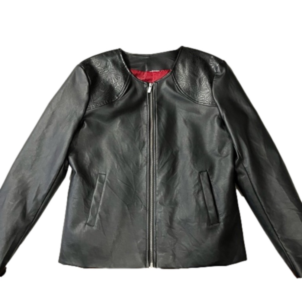 Vintage Avon Women’s Zip up faux leather jacket with embossed floral details